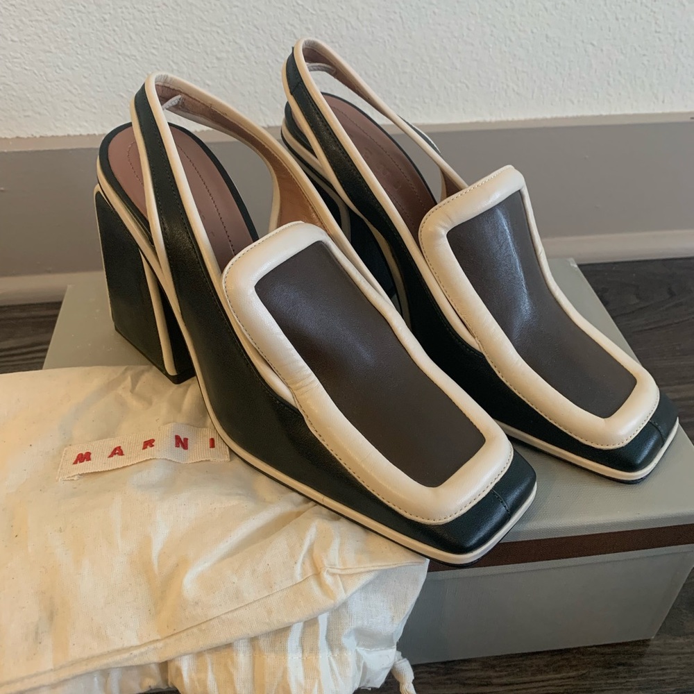 Marni Leather Slingback Block Heel, Women’s Size 39/9